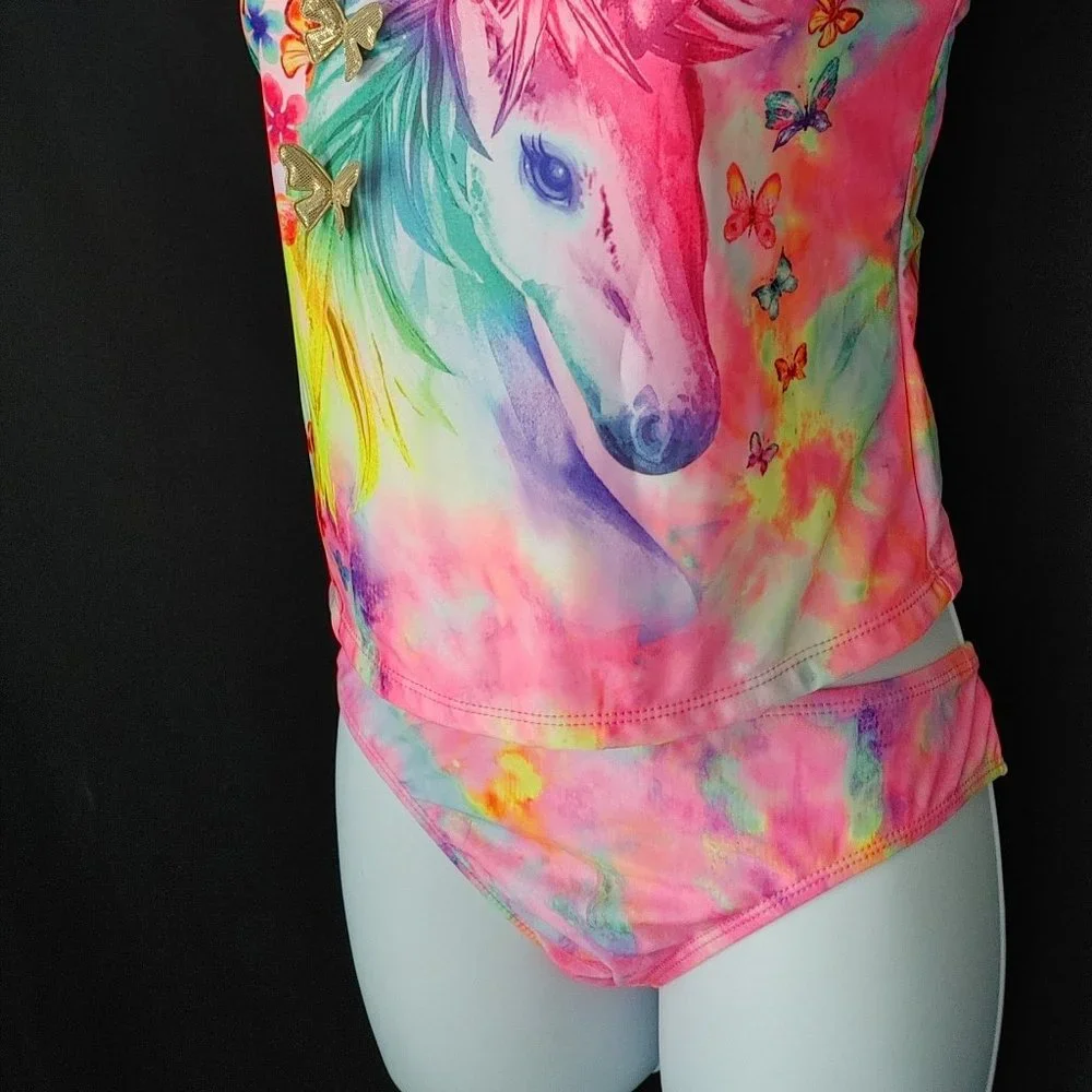 2 PIECE NEON UNICORN GIRLS SIZE 18 SWIMSUIT - Picture 5 of 5